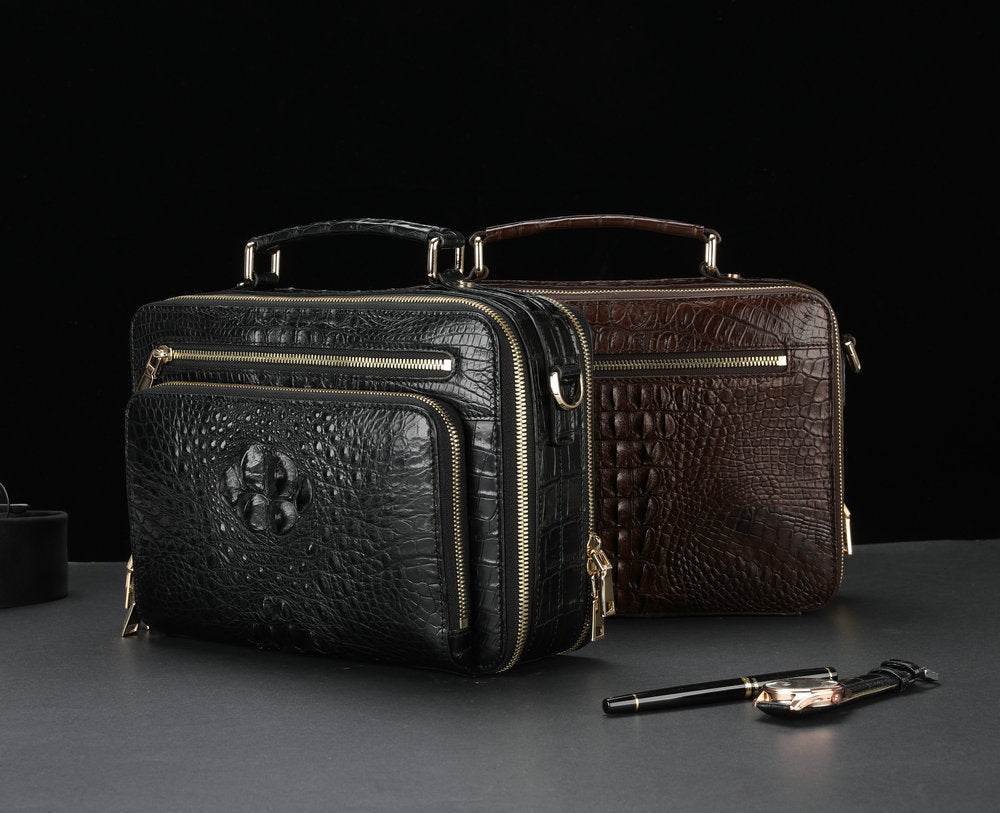 新品シャムワニ皮 メンズバッグ 本革 おしゃれ 通勤ビジネスバッグ 多機能ショルダーバッグ 斜めがけバッグ ハンドバッグ