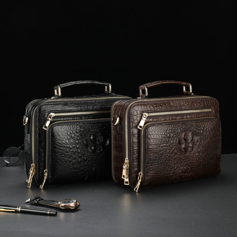 新品シャムワニ皮 メンズバッグ 本革 おしゃれ 通勤ビジネスバッグ 多機能ショルダーバッグ 斜めがけバッグ ハンドバッグ