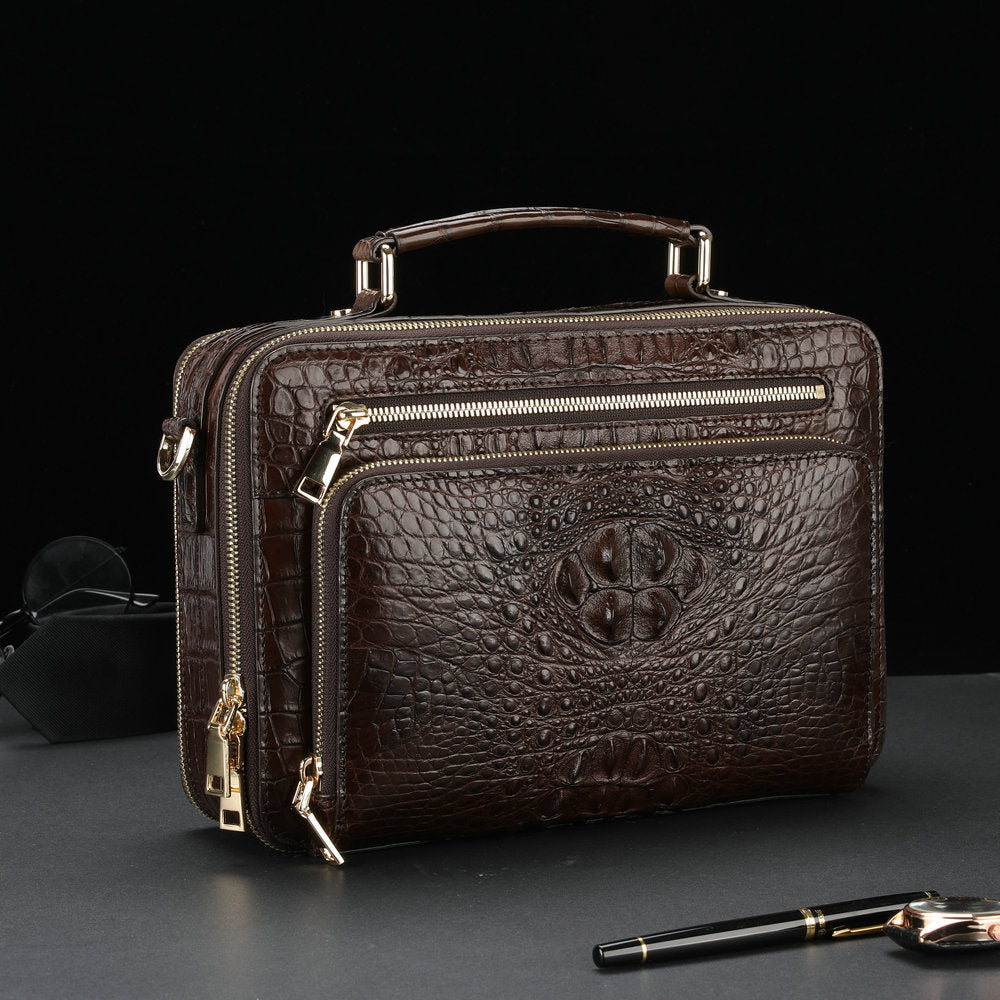 新品シャムワニ皮 メンズバッグ 本革 おしゃれ 通勤ビジネスバッグ 多機能ショルダーバッグ 斜めがけバッグ ハンドバッグ