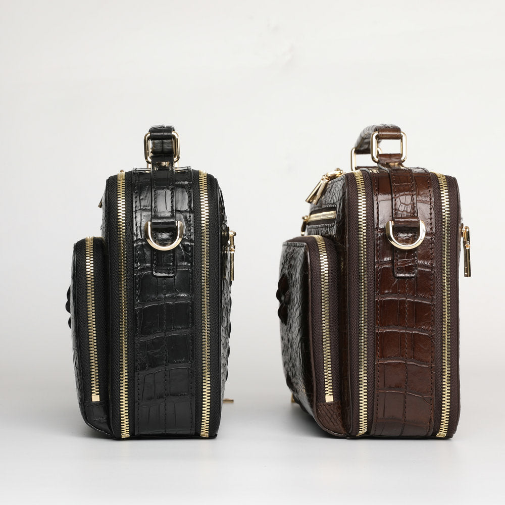 新品シャムワニ皮 メンズバッグ 本革 おしゃれ 通勤ビジネスバッグ 多機能ショルダーバッグ 斜めがけバッグ ハンドバッグ