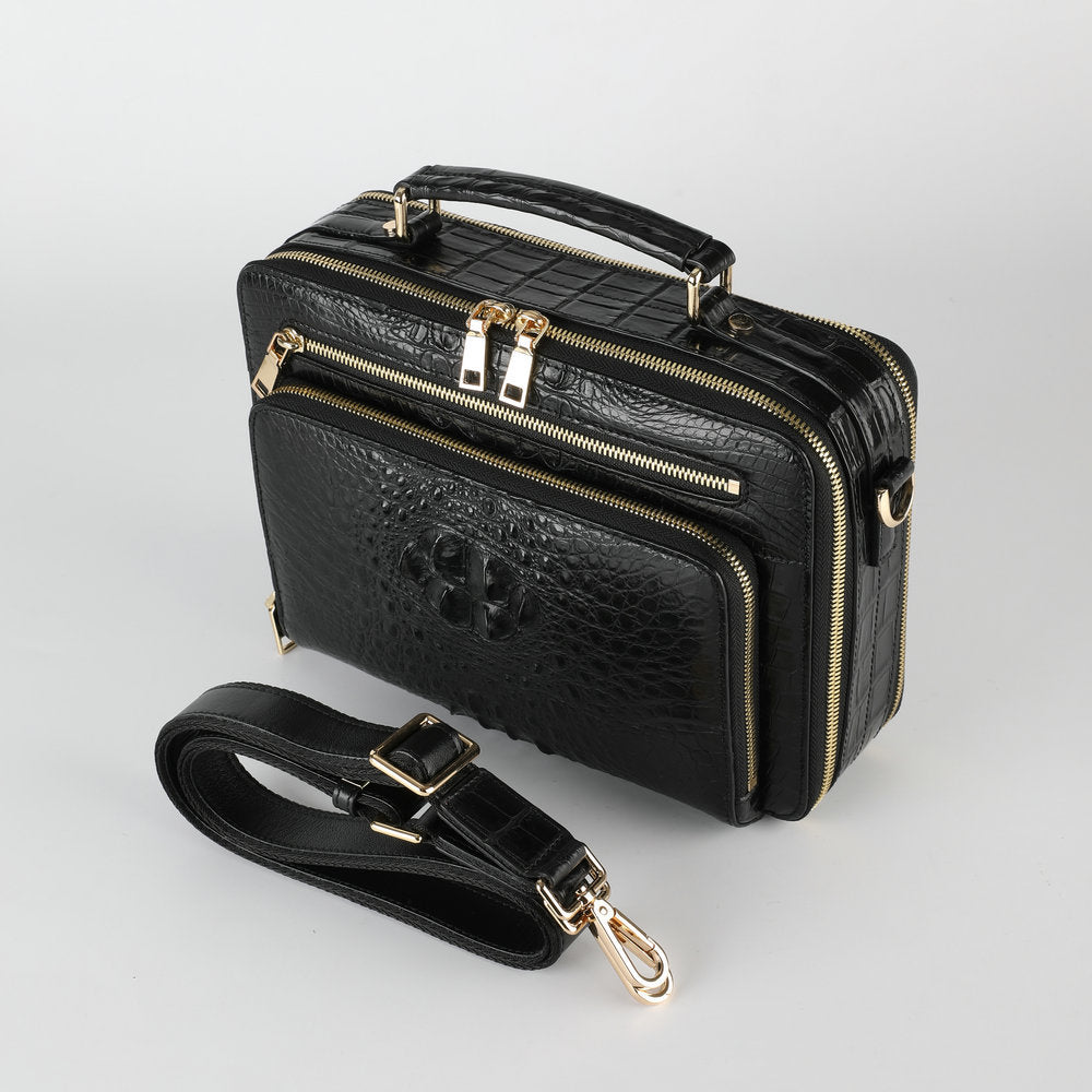 新品シャムワニ皮 メンズバッグ 本革 おしゃれ 通勤ビジネスバッグ 多機能ショルダーバッグ 斜めがけバッグ ハンドバッグ