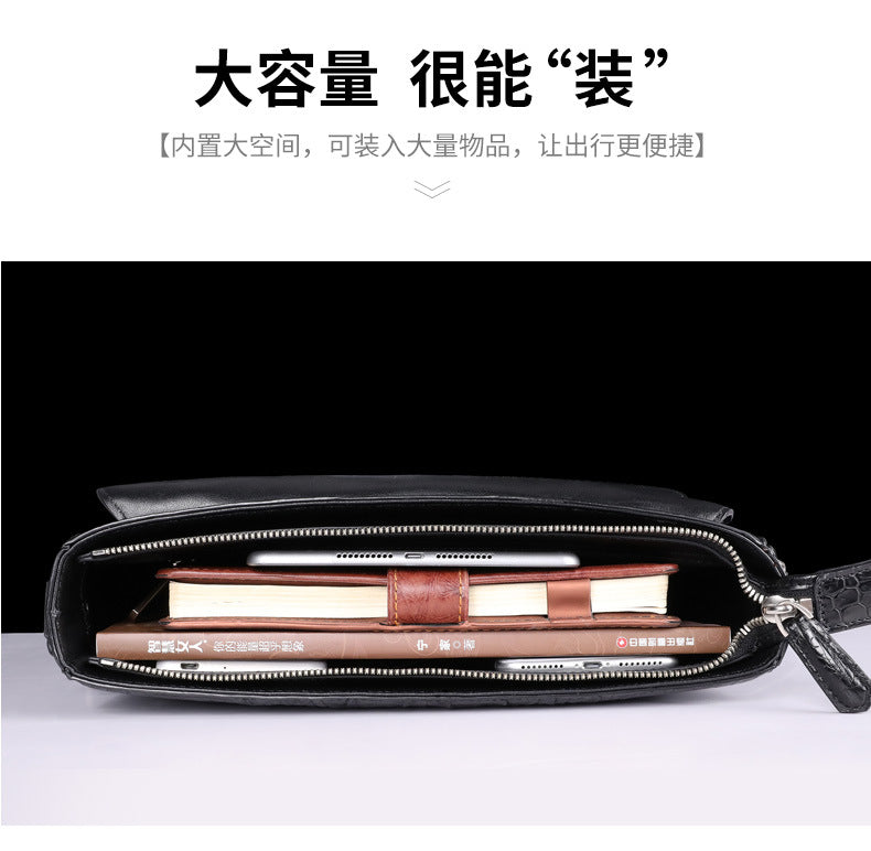 New Crocodile Skin Men's Cambridge Bag Genuine Leather High Quality Luxury Casual Business Crossbody Bag Shoulder Bag 