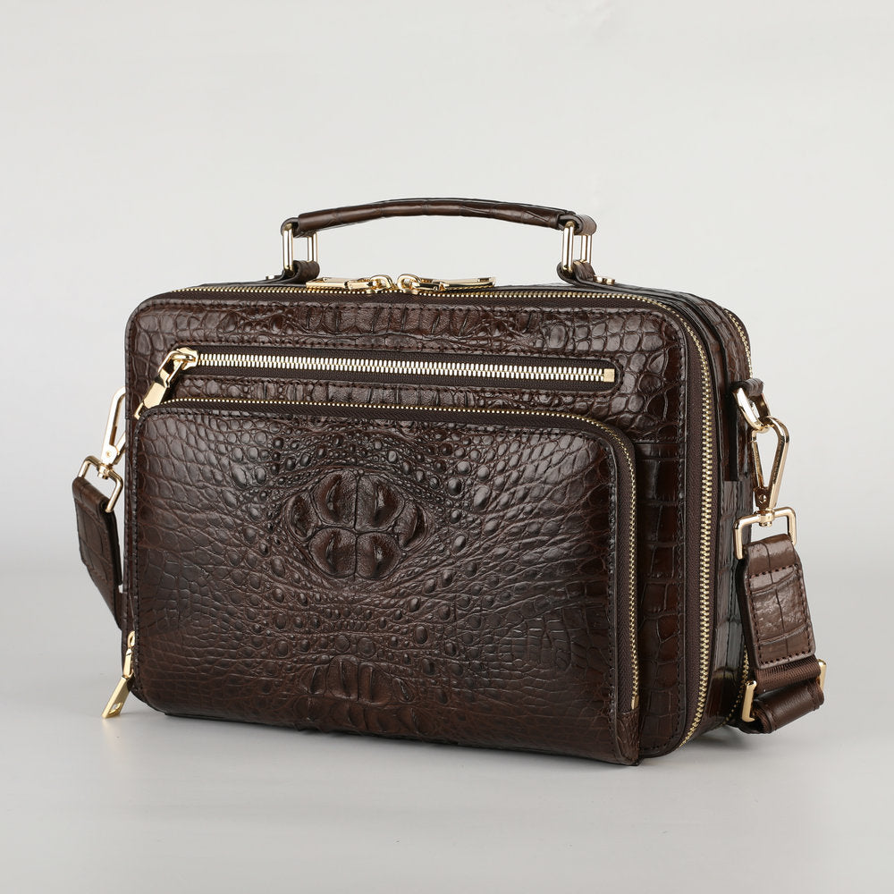新品シャムワニ皮 メンズバッグ 本革 おしゃれ 通勤ビジネスバッグ 多機能ショルダーバッグ 斜めがけバッグ ハンドバッグ