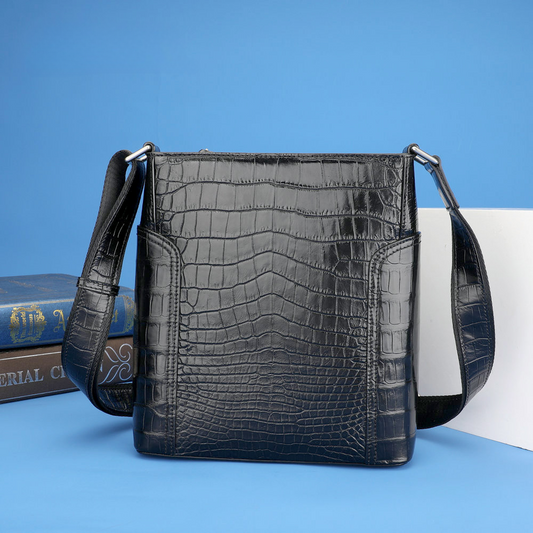 Men's Shoulder Bag Crocodile Skin Genuine Leather Business Casual Outdoor Office Crossbody Bag