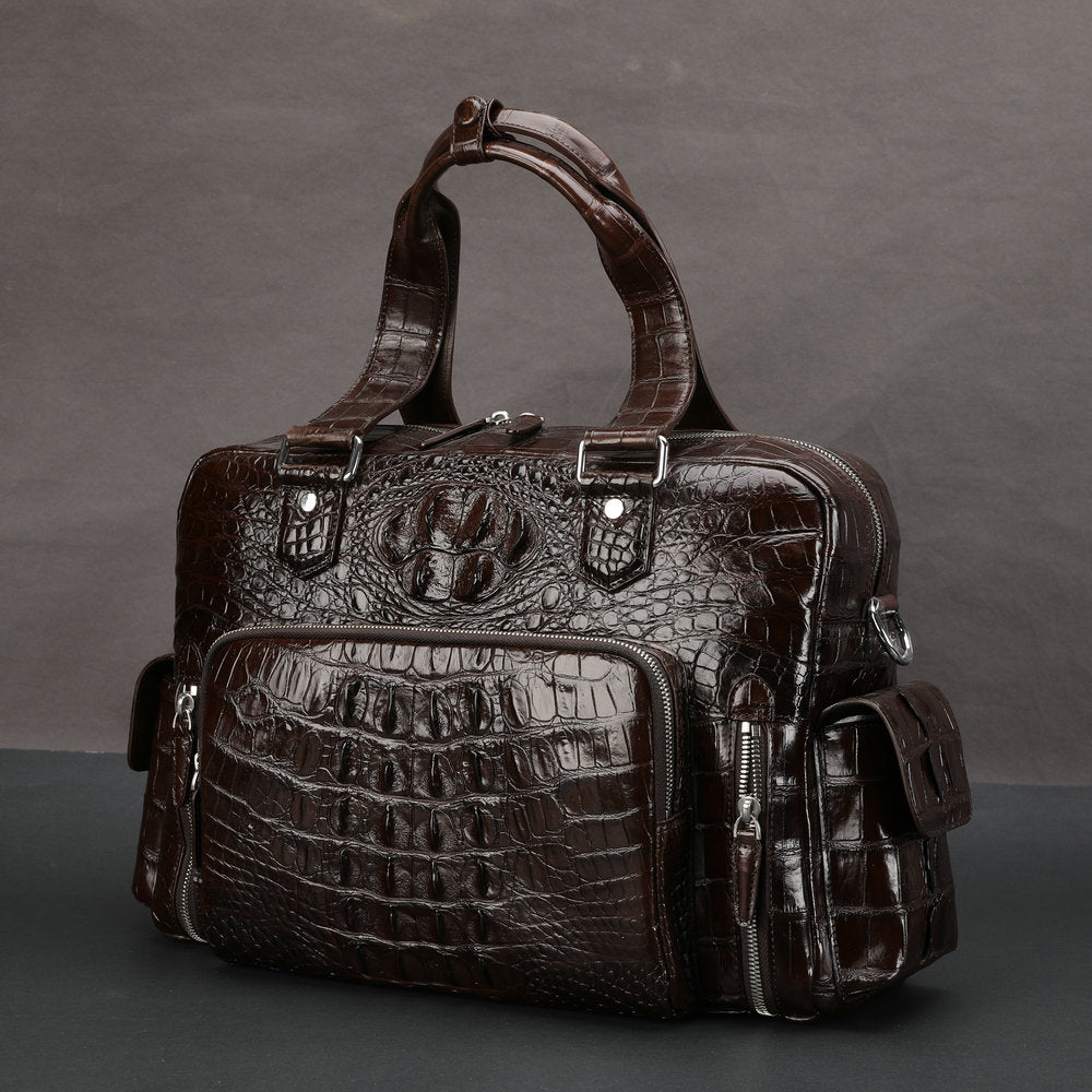 Siamese Crocodile Skin Men's Travel Bag Genuine Leather Travel Handbag Large Capacity Handbag 