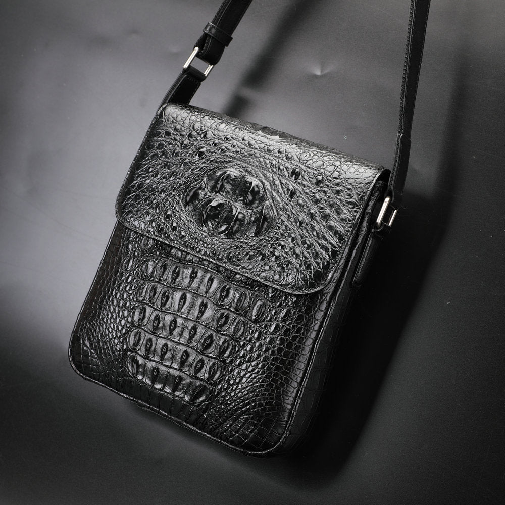 New Men's Shoulder Bag Siamese Crocodile Leather Business Commuting Large Capacity Crossbody Bag 