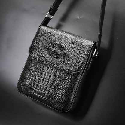 New Men's Shoulder Bag Siamese Crocodile Leather Business Commuting Large Capacity Crossbody Bag 