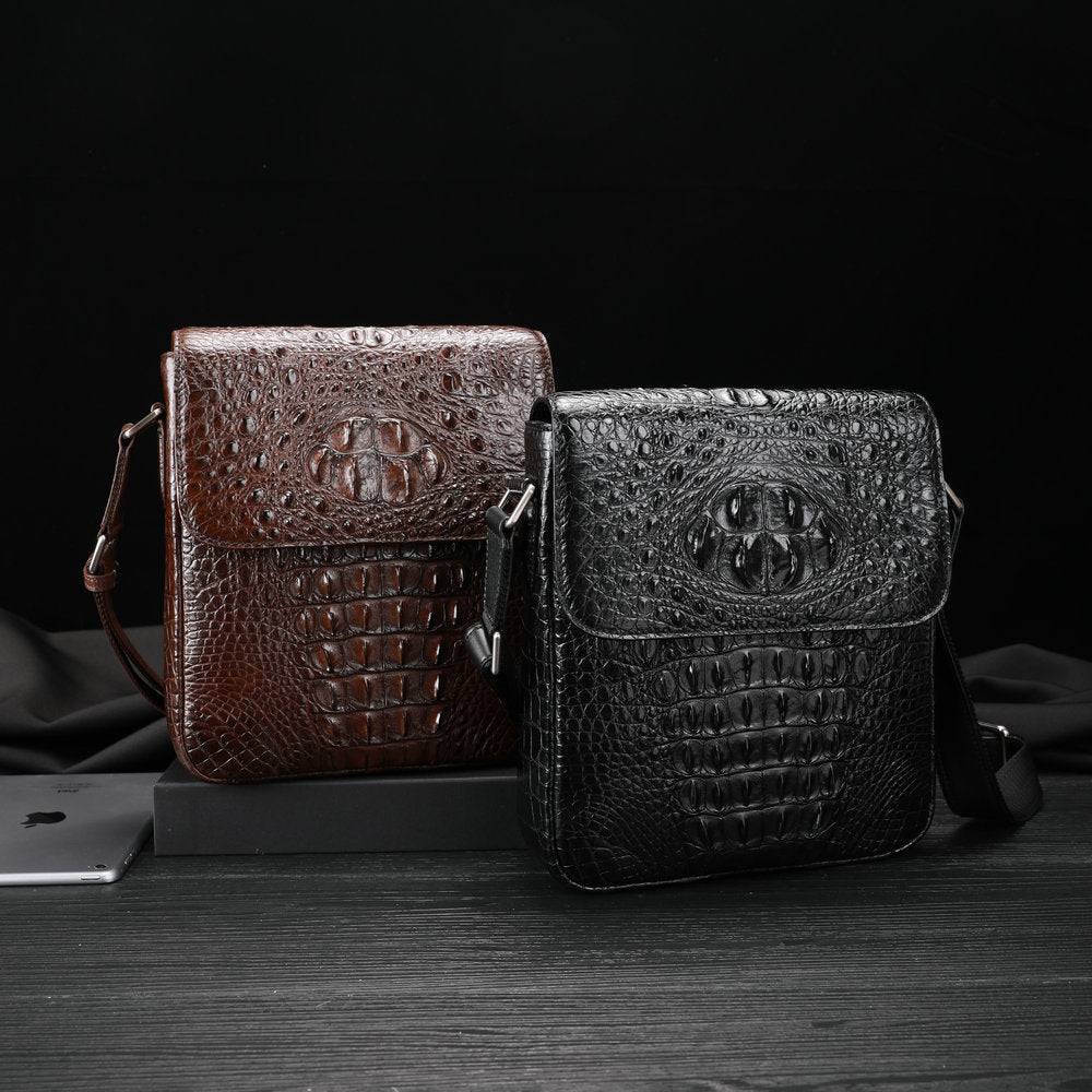 New Men's Shoulder Bag Siamese Crocodile Leather Business Commuting Large Capacity Crossbody Bag 