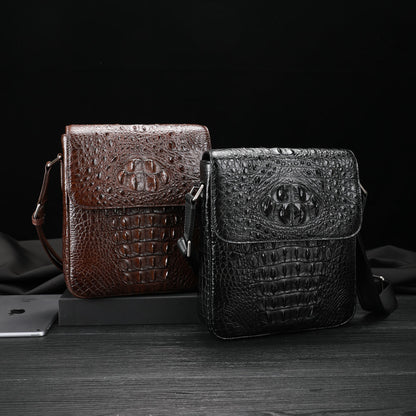 New Men's Shoulder Bag Siamese Crocodile Leather Business Commuting Large Capacity Crossbody Bag 
