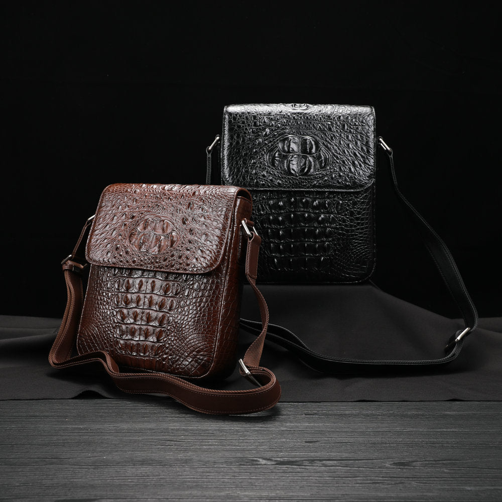 New Men's Shoulder Bag Siamese Crocodile Leather Business Commuting Large Capacity Crossbody Bag 