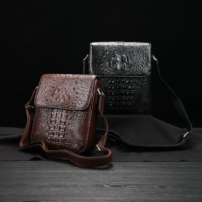 New Men's Shoulder Bag Siamese Crocodile Leather Business Commuting Large Capacity Crossbody Bag 