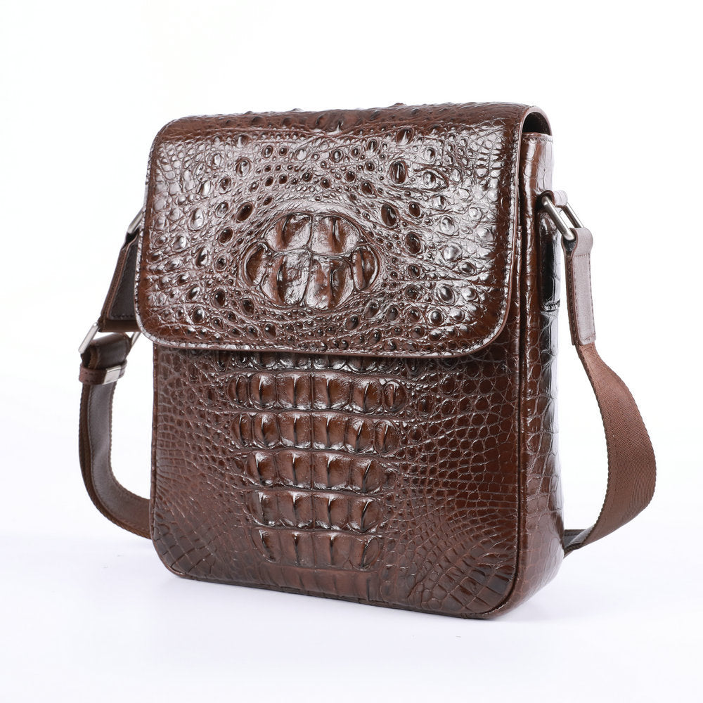 New Men's Shoulder Bag Siamese Crocodile Leather Business Commuting Large Capacity Crossbody Bag 