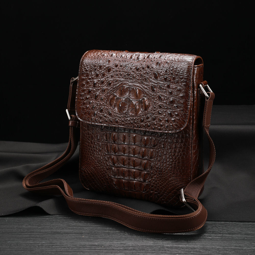 New Men's Shoulder Bag Siamese Crocodile Leather Business Commuting Large Capacity Crossbody Bag 