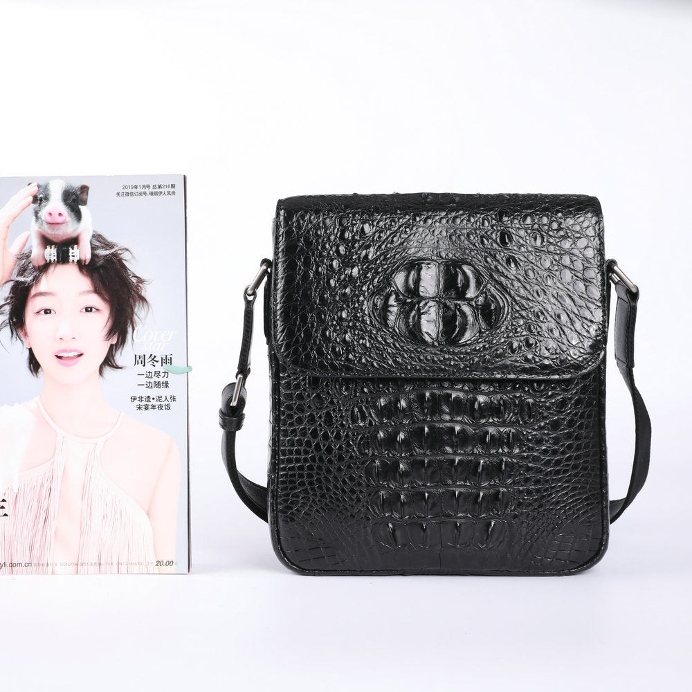 New Men's Shoulder Bag Siamese Crocodile Leather Business Commuting Large Capacity Crossbody Bag 