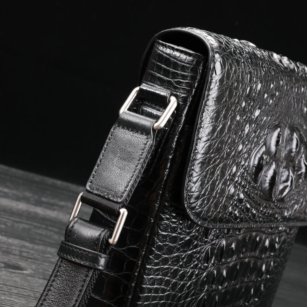 New Men's Shoulder Bag Siamese Crocodile Leather Business Commuting Large Capacity Crossbody Bag 
