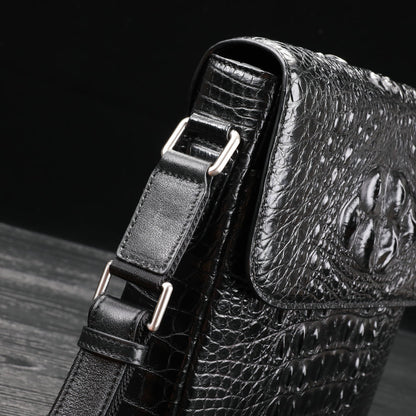 New Men's Shoulder Bag Siamese Crocodile Leather Business Commuting Large Capacity Crossbody Bag 