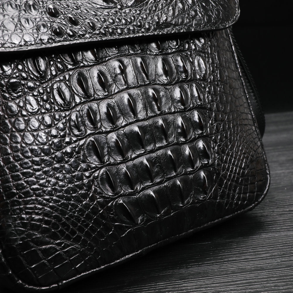 New Men's Shoulder Bag Siamese Crocodile Leather Business Commuting Large Capacity Crossbody Bag 