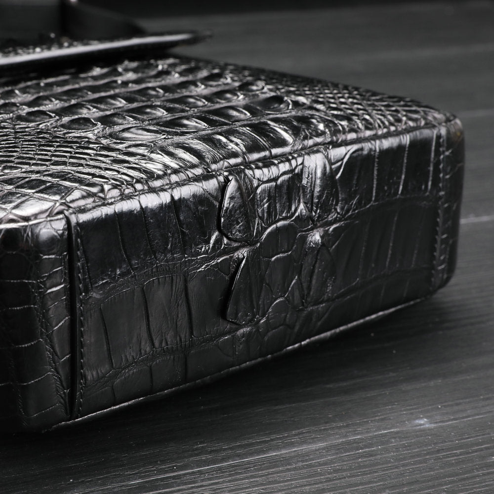 New Men's Shoulder Bag Siamese Crocodile Leather Business Commuting Large Capacity Crossbody Bag 