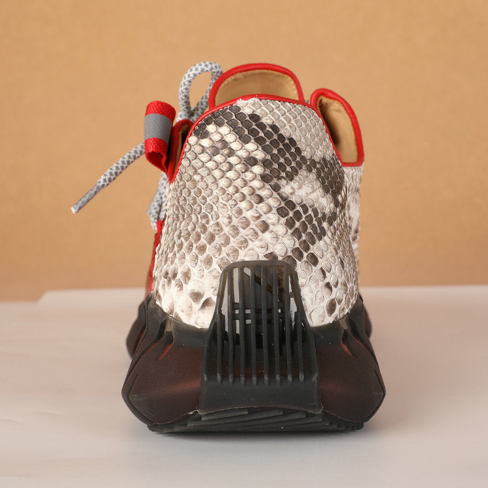 ニシキヘビ皮 本革製 メンズスニーカー スポーツカジュアルシュー ズ滑り止め男性靴