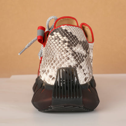 ニシキヘビ皮 本革製 メンズスニーカー スポーツカジュアルシュー ズ滑り止め男性靴