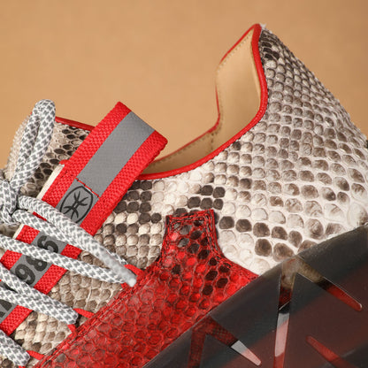 ニシキヘビ皮 本革製 メンズスニーカー スポーツカジュアルシュー ズ滑り止め男性靴