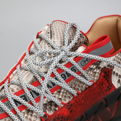 ニシキヘビ皮 本革製 メンズスニーカー スポーツカジュアルシュー ズ滑り止め男性靴