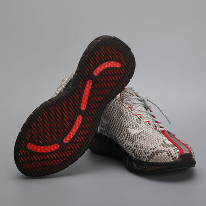 ニシキヘビ皮 本革製 メンズスニーカー スポーツカジュアルシュー ズ滑り止め男性靴