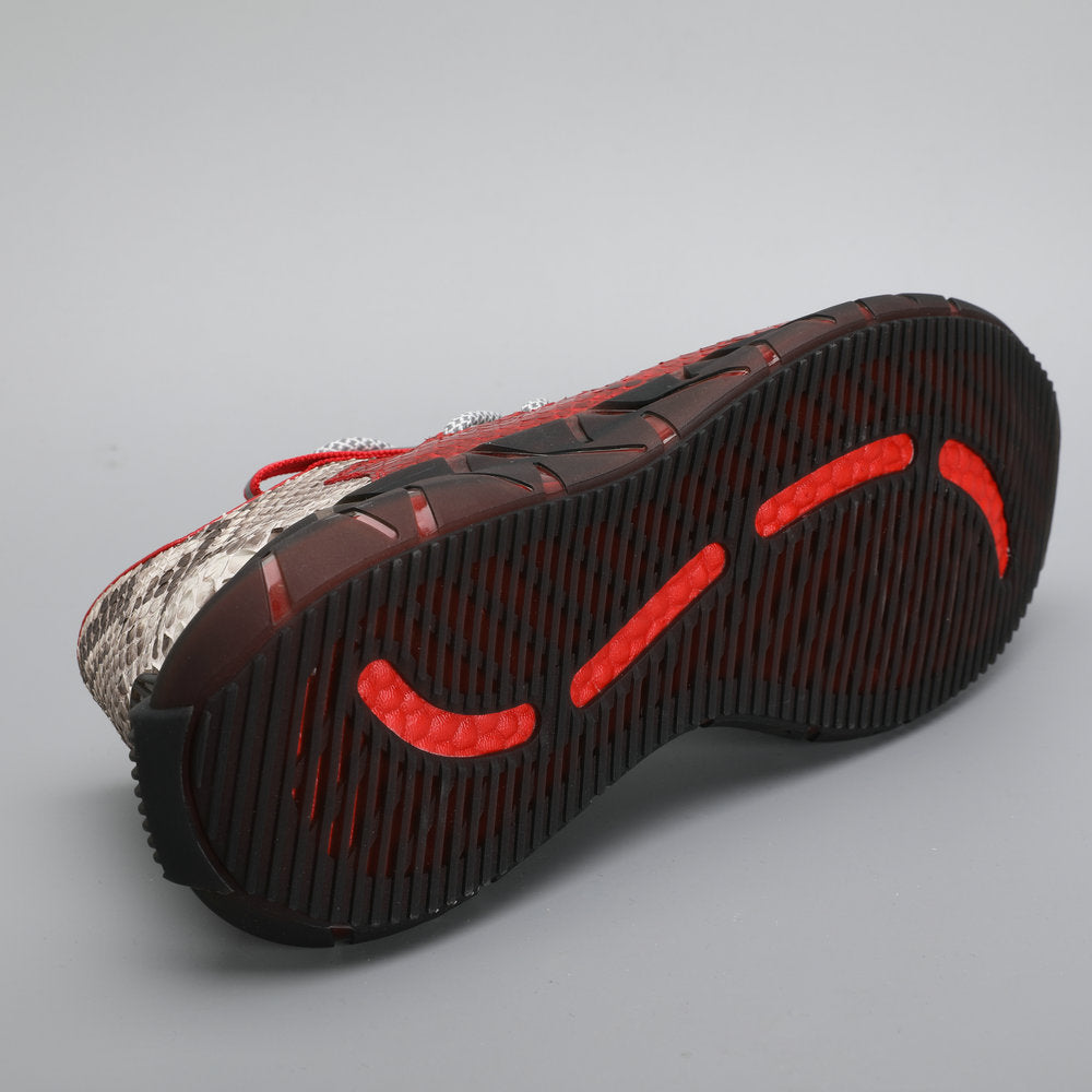 ニシキヘビ皮 本革製 メンズスニーカー スポーツカジュアルシュー ズ滑り止め男性靴