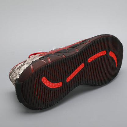 ニシキヘビ皮 本革製 メンズスニーカー スポーツカジュアルシュー ズ滑り止め男性靴