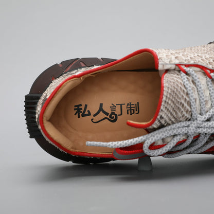 ニシキヘビ皮 本革製 メンズスニーカー スポーツカジュアルシュー ズ滑り止め男性靴