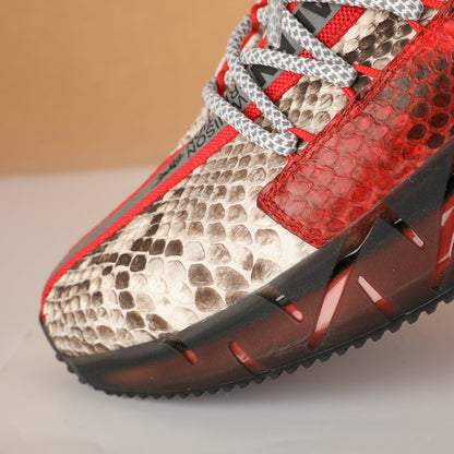 ニシキヘビ皮 本革製 メンズスニーカー スポーツカジュアルシュー ズ滑り止め男性靴