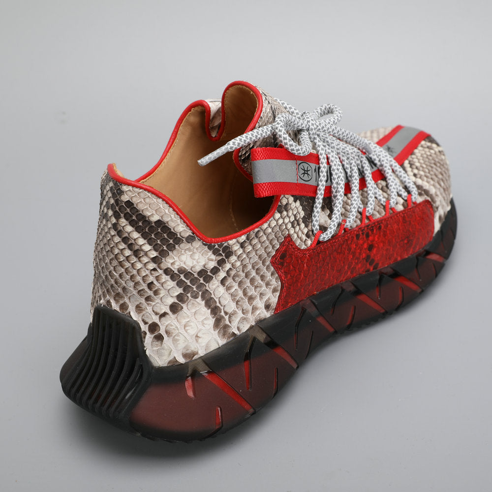 ニシキヘビ皮 本革製 メンズスニーカー スポーツカジュアルシュー ズ滑り止め男性靴