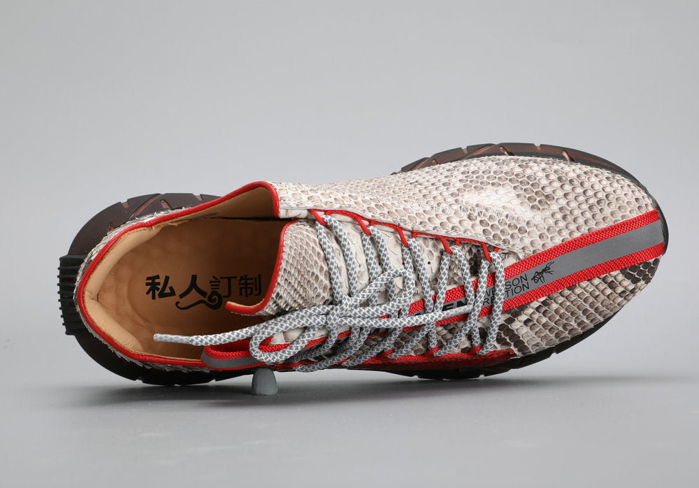 ニシキヘビ皮 本革製 メンズスニーカー スポーツカジュアルシュー ズ滑り止め男性靴