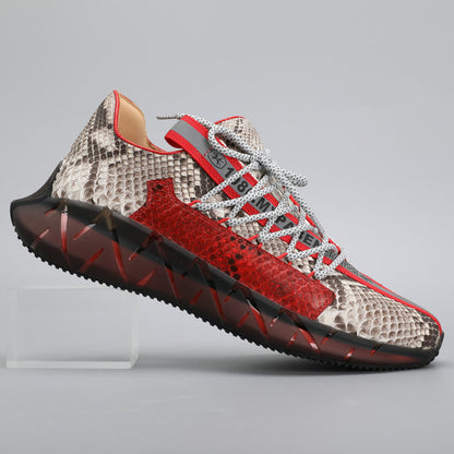 ニシキヘビ皮 本革製 メンズスニーカー スポーツカジュアルシュー ズ滑り止め男性靴