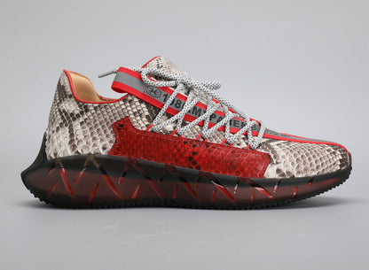 ニシキヘビ皮 本革製 メンズスニーカー スポーツカジュアルシュー ズ滑り止め男性靴