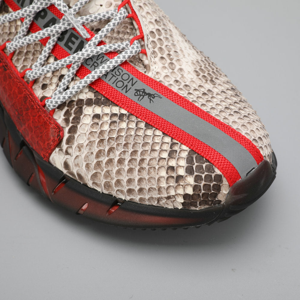 ニシキヘビ皮 本革製 メンズスニーカー スポーツカジュアルシュー ズ滑り止め男性靴