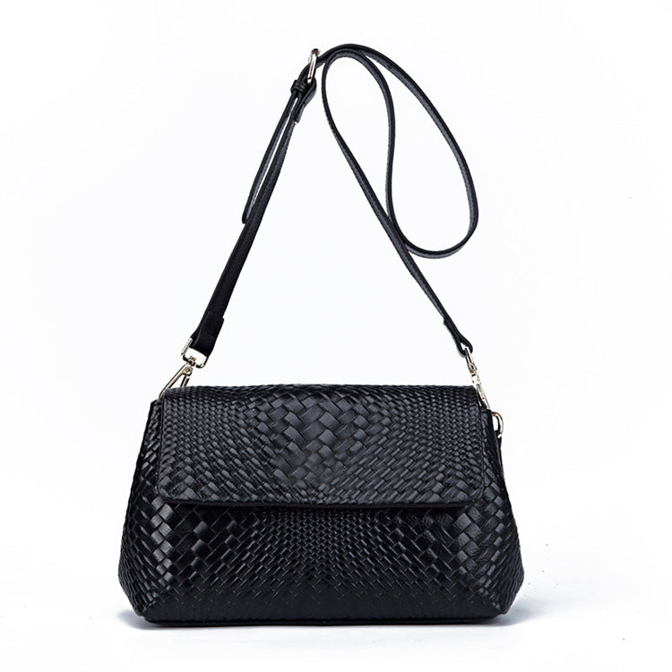 Genuine leather women's bag, cowhide shoulder bag, knitted bag, crossbody bag, commuter office lady, goes with everything
