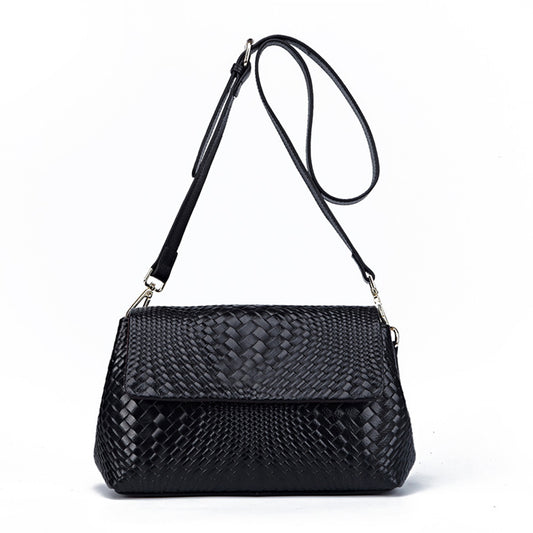 Genuine leather women's bag, cowhide shoulder bag, knitted bag, crossbody bag, commuter office lady, goes with everything