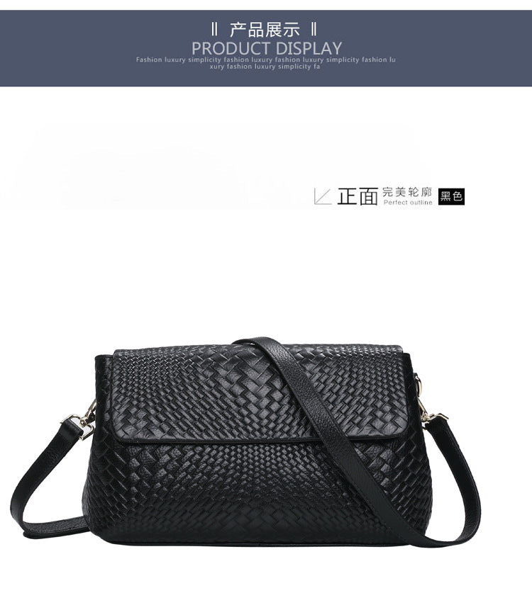 Genuine leather women's bag, cowhide shoulder bag, knitted bag, crossbody bag, commuter office lady, goes with everything