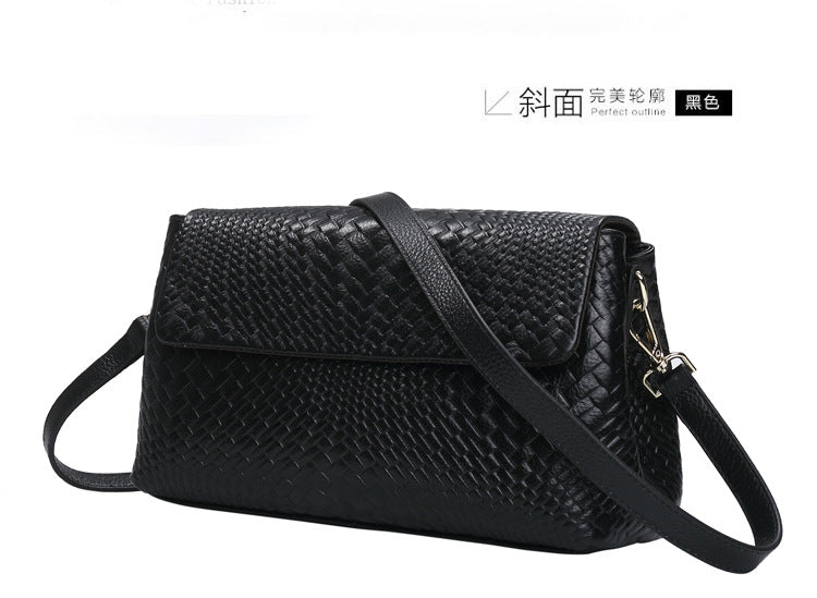 Genuine leather women's bag, cowhide shoulder bag, knitted bag, crossbody bag, commuter office lady, goes with everything
