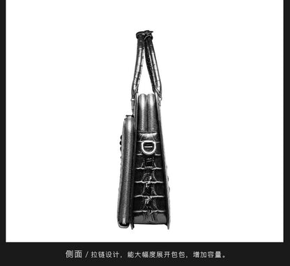 シャムワニ皮 メンズブリーフケース 本革 高品質ビジネスバッグ 手提げバッグ