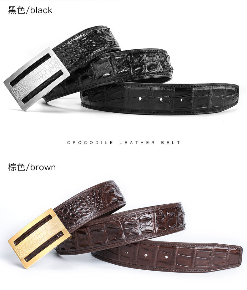Siamese Crocodile Skin Genuine Leather Men's Belt Smooth Buckle Stylish Business Casual Belt Gift Present 