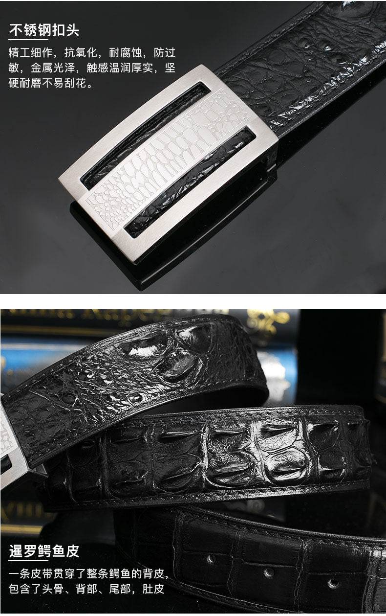 Siamese Crocodile Skin Genuine Leather Men's Belt Smooth Buckle Stylish Business Casual Belt Gift Present 