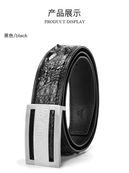 Siamese Crocodile Skin Genuine Leather Men's Belt Smooth Buckle Stylish Business Casual Belt Gift Present 