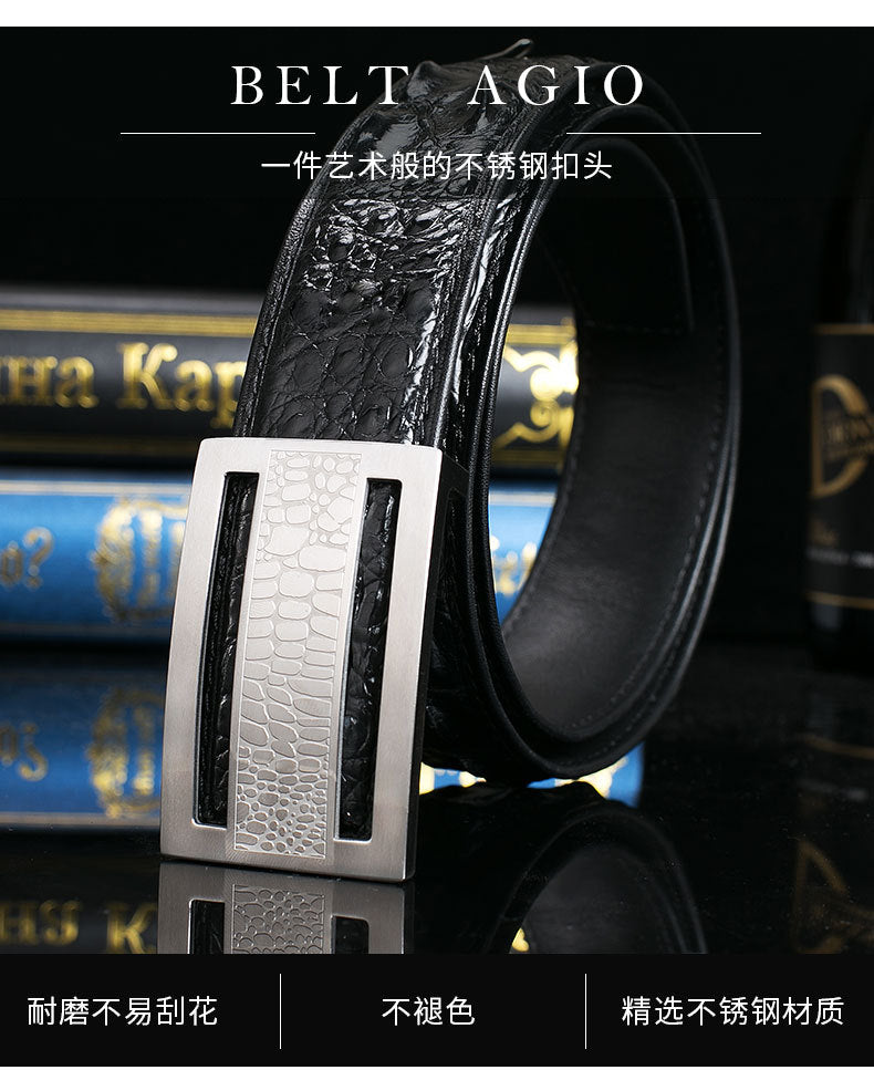 Siamese Crocodile Skin Genuine Leather Men's Belt Smooth Buckle Stylish Business Casual Belt Gift Present 