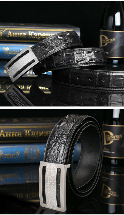 Siamese Crocodile Skin Genuine Leather Men's Belt Smooth Buckle Stylish Business Casual Belt Gift Present 
