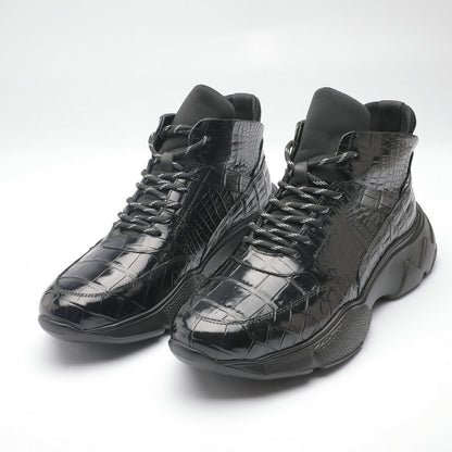 Crocodile Belly Skin Men's Short Boots Fashion Casual Platform Shoes Men's Shoes 