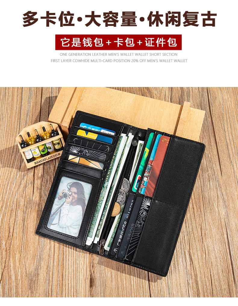 メンズ長財布 なめし 皮高品質小銭入れ誕生日プレゼント贈り物男性用ウォレット