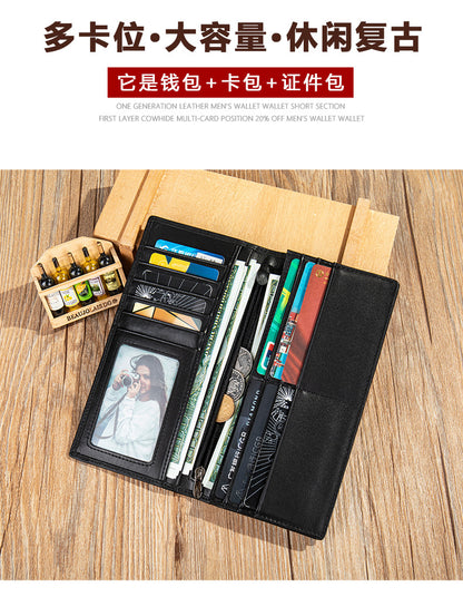 メンズ長財布 なめし 皮高品質小銭入れ誕生日プレゼント贈り物男性用ウォレット