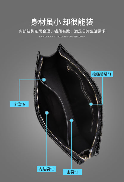 Siamese crocodile skin men's handbag genuine leather large capacity casual business men's bag 